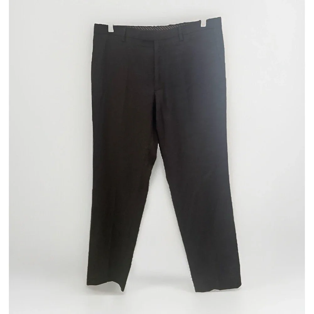 Banana Republic Mens 33x30 Dress Pants Brown Plaid Slim Fit Trousers Wool Career
